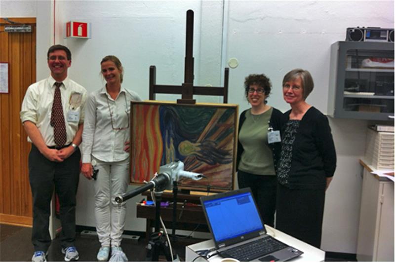 Scientist Jennifer Mass (second from right) with The Scream at the Munch Museum in Oslo, Norway.