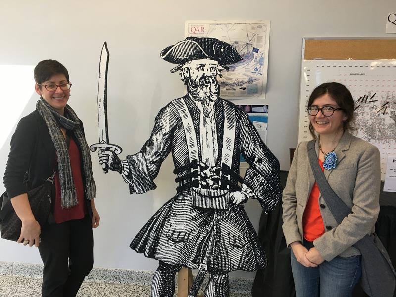 Two researchers with Blackbeard cutout