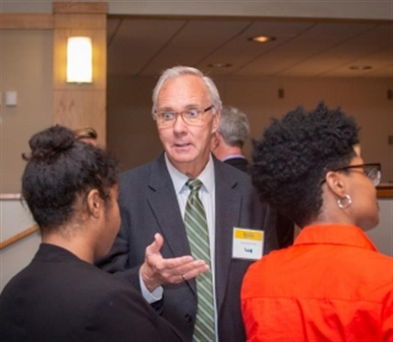 John Gaul speaks with students