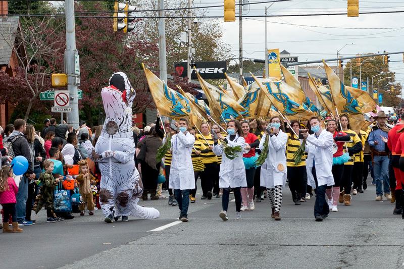 Band marches in Halloween costume