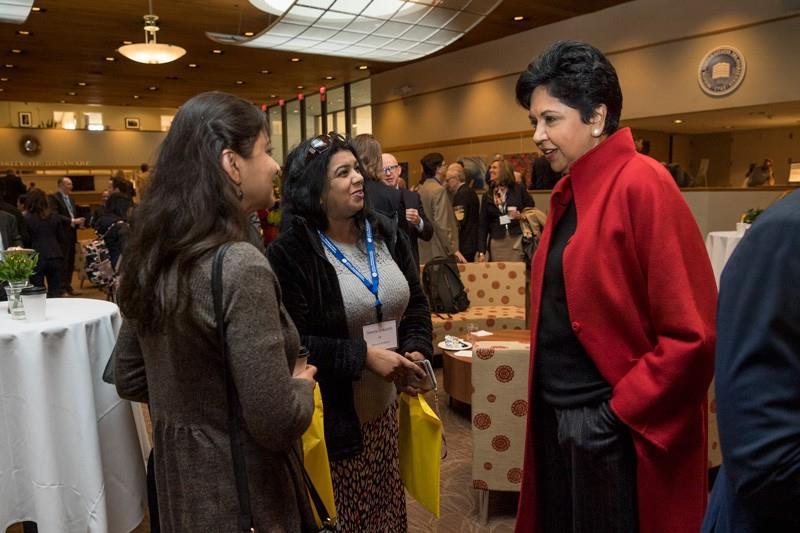 Indra Nooyi chats with attendees