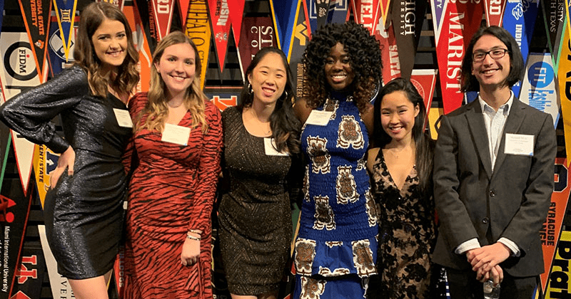 UD fashion merchandising majors Emma Davis, Courtney Cullen, Sabrina Lee, Afia Asamoah, Sarah Carlson and Russell Moy attend the 2020 Fashion Scholarship Fund Awards Gala in New York City.