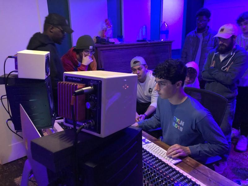 Students in a recording studio