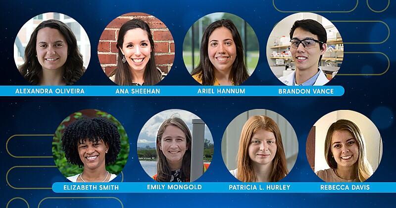 UD students (left to right, top row first) Alexandra Oliveira, Ana Sheehan, Ariel Hannum, Brandon Vance, Elizabeth Smith, Emily Mongold, Patricia L. Hurley and Rebecca Davis were awarded fellowships by the National Science Foundation Graduate Research Fellowship Program.