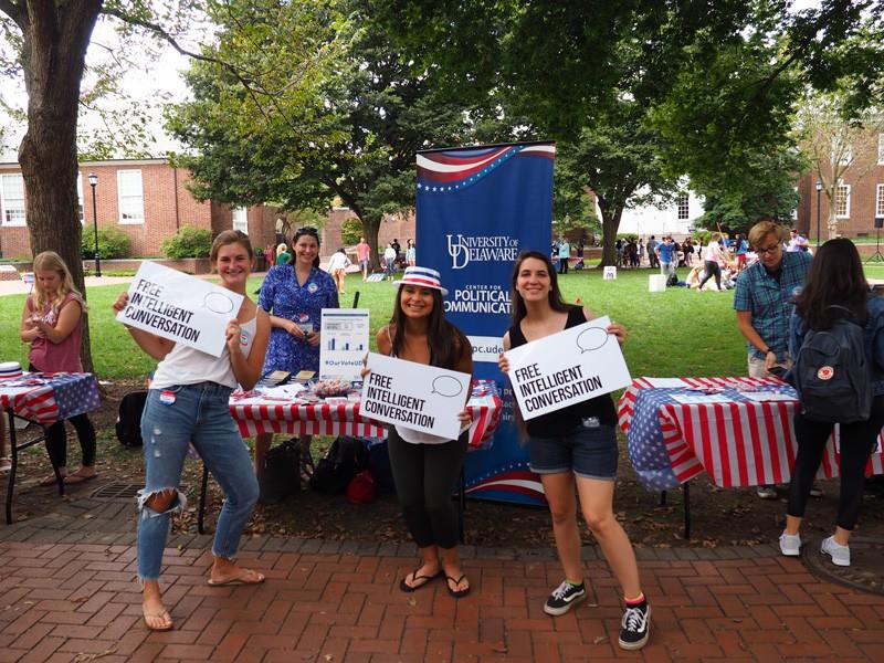 Students at voter registration table