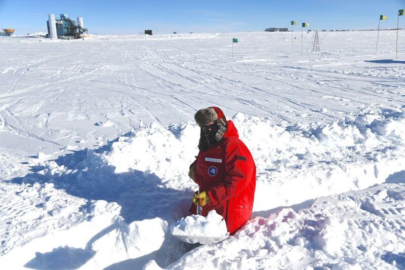 Scientist digging in snow