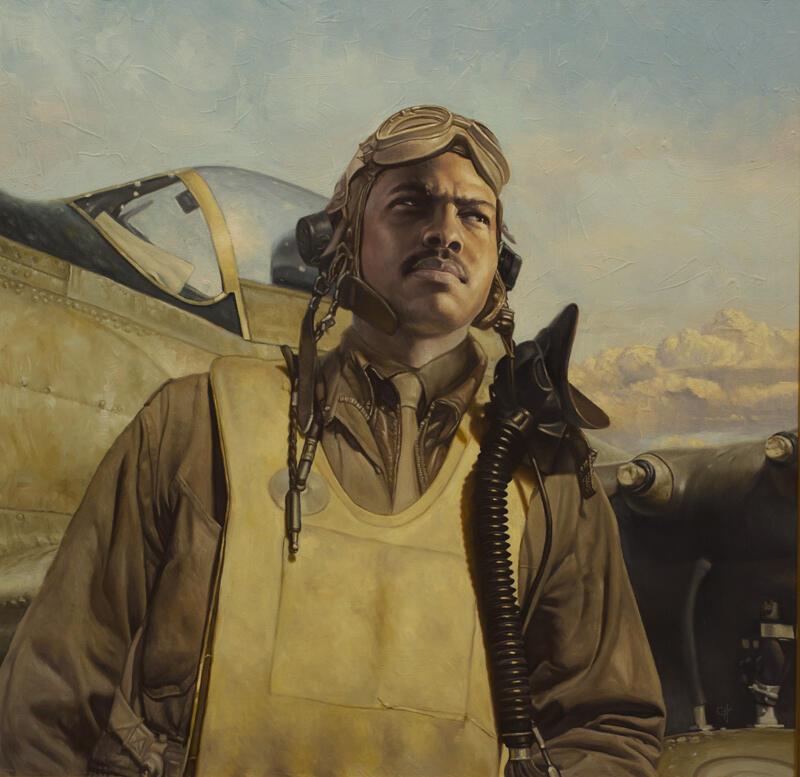 Painting of a Tuskegee Airman