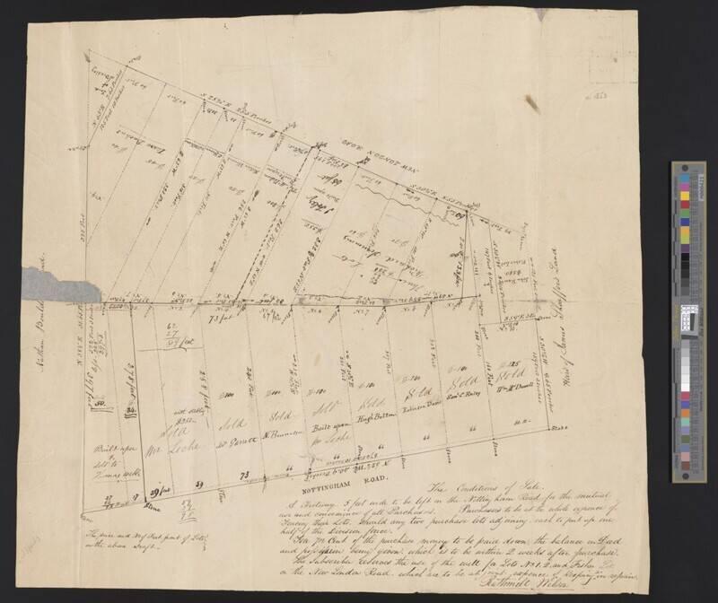 old map showing streets and buildings