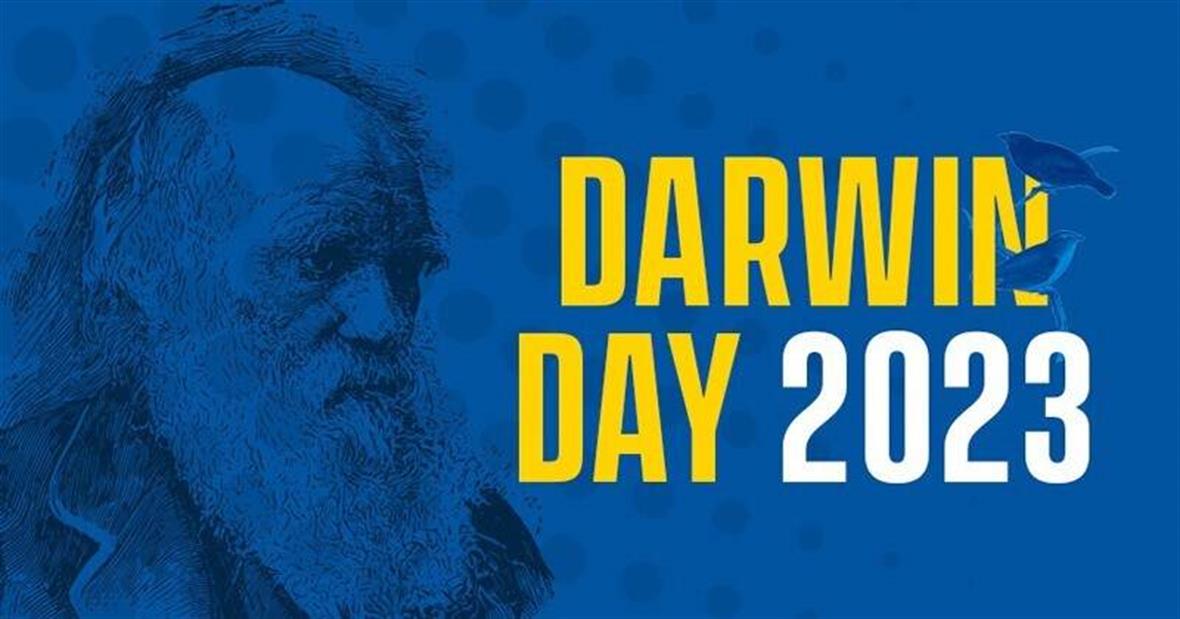 graphic with text 'darwin day 2023'