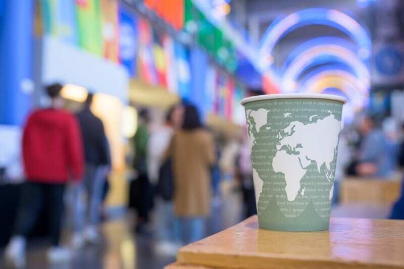 coffee cup with world map design